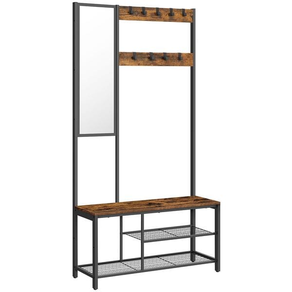 VASAGLE Garderobenbank mit Haken und Schuhrost braun, schwarz 98/36/185 cm, 98x185x36 cm
