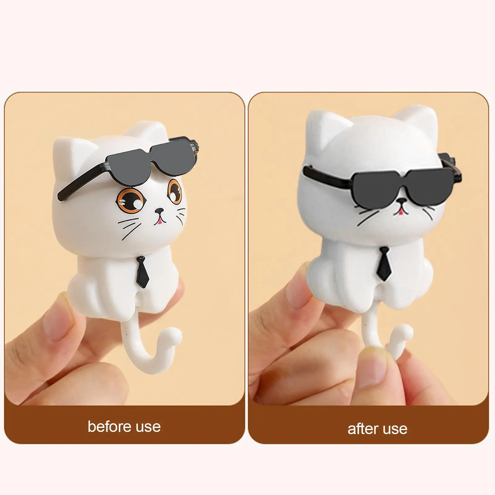 Katzenhaken für die Wand, Kätzchen, Kleiderhaken, süßer Katzen-Schlüsselhaken mit Sonnenbrille, selbstklebende Kleiderhaken, Schlüsselhalter für die Wand, dekorativ für