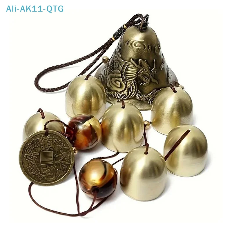NEW 6 Copper Bells Outdoor Metal Wind Chimes - Decorative Hanging Ornament For Yard & Garden, Ideal For Home Outdoor Decorati