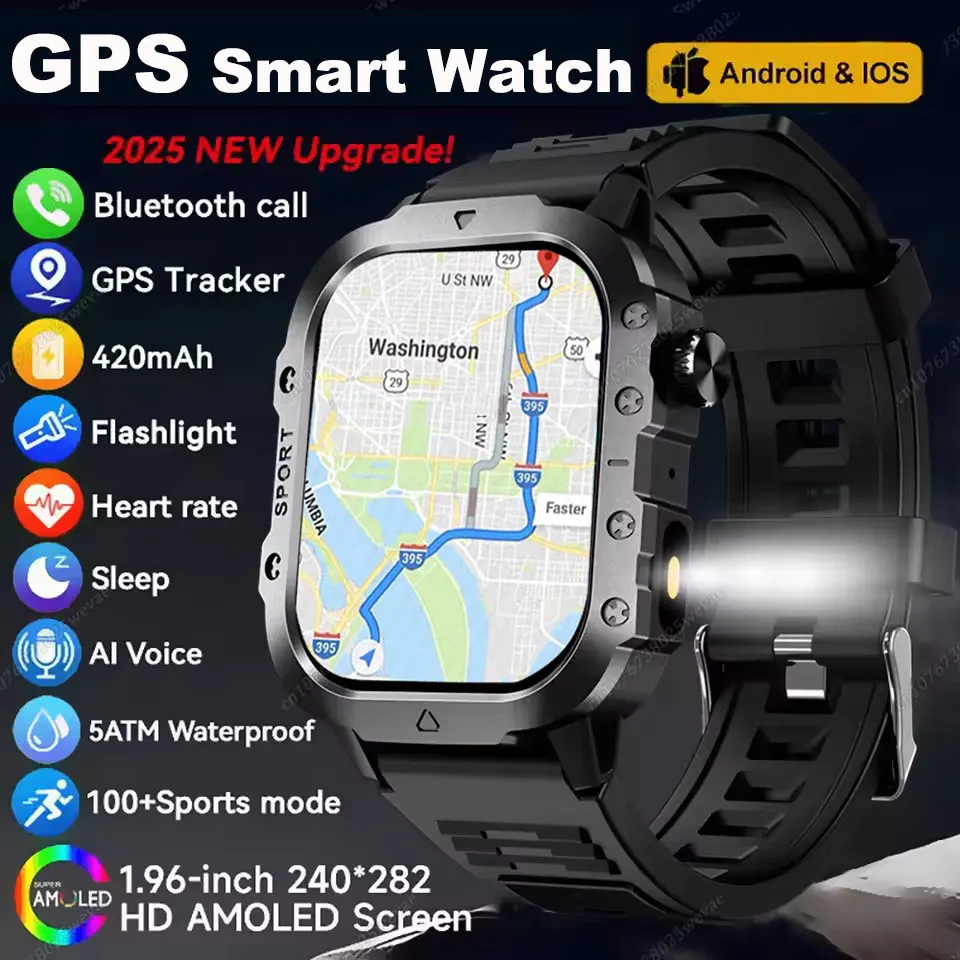 2025 Neue Smartwatch für Herren Outdoor GPS Sportuhr Herzfrequenz Schlafüberwachung Wasserdichte Smartwatch für iOS Android