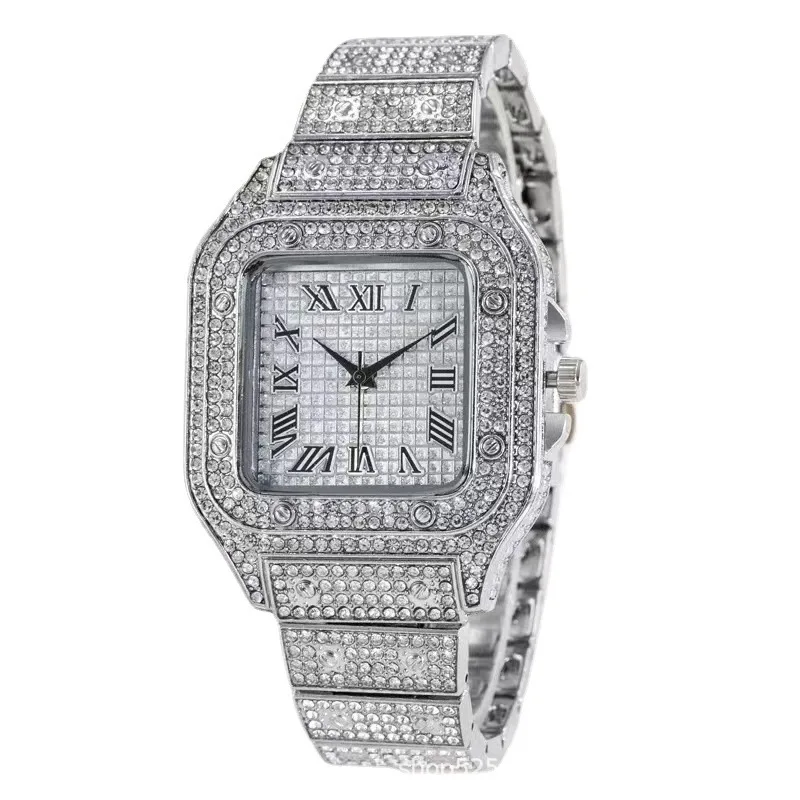 Luxusuhr Golden Rose Gold Silber Hip Hop Herrenuhr Mode Cool Bling Diamond Stilvolle All Diamond Watch für Hip Hop