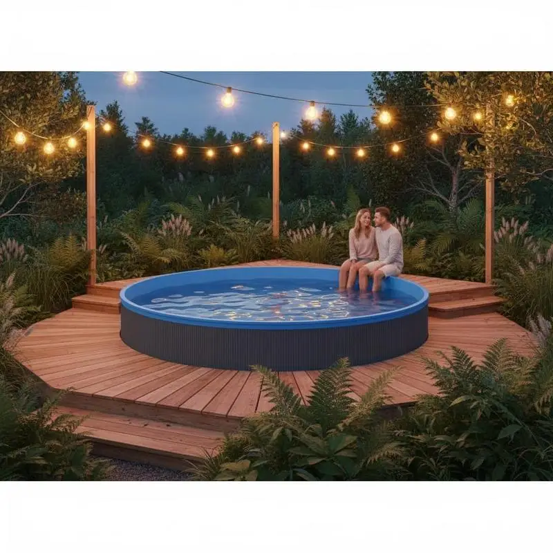 Piscine murale ronde en acier 350 x 90 cm Gris, piscine hors-sol pour jardin et terrasse, piscine familiale pour adultes et enfants, ensemble piscine pour l