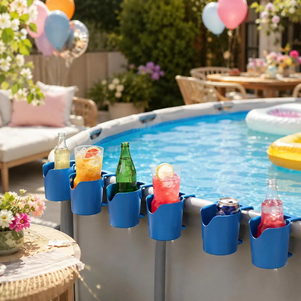 Porte-gobelet robuste pour piscine, porte-gobelet rond pour piscine au sol, étagère multifonction pour bord de piscine, adapté à la plupart des piscines à structure.