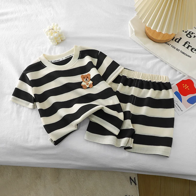 Vêtements pour enfants costume à manches courtes haut rayé + short 2 pièces T-shirt été bébé vêtements enfants vêtements garçons filles
