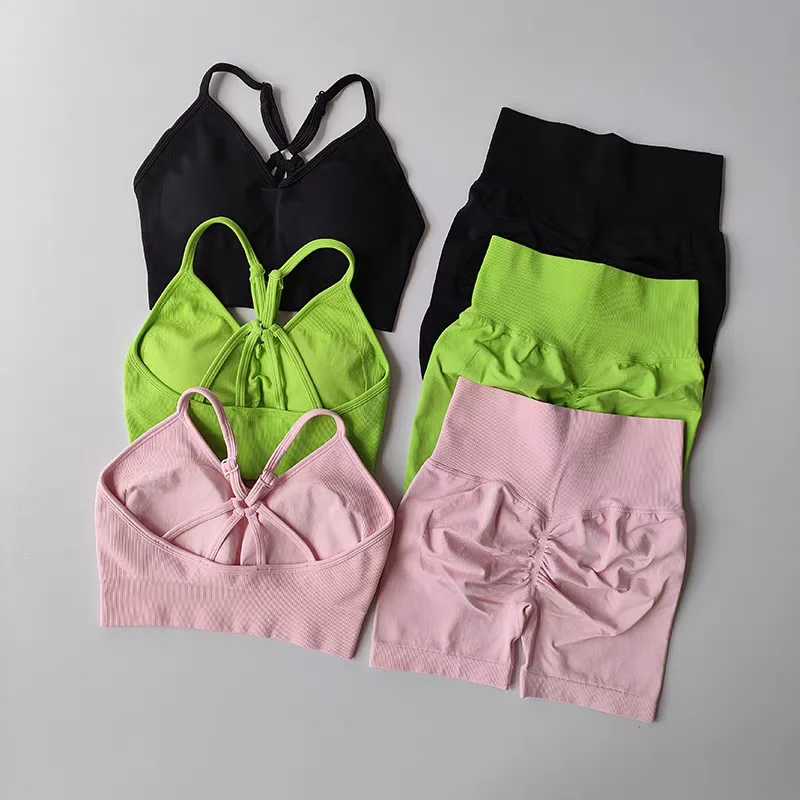 2 pièces ensembles de Yoga femmes taille haute tenues d'entraînement vêtements de sport vêtements de sport costumes de sport Fitness survêtement vêtements de sport Shorts costume
