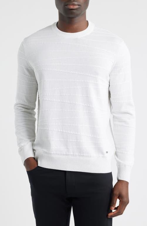 Textured Cotton & Silk Crewneck Sweater - White - Bugatchi Knitwear