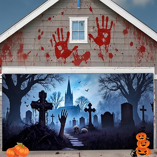 striscione di Halloween per la porta del garage, copertura per porta del garage esterna, decorazioni di Halloween per la casa, decorazioni per il giardino della casa stregata, forniture per feste di