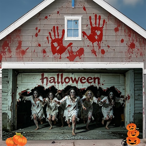 striscione di Halloween per la porta del garage, copertura per porta del garage esterna, decorazioni di Halloween per la casa, decorazioni per il giardino della casa stregata, forniture per feste di