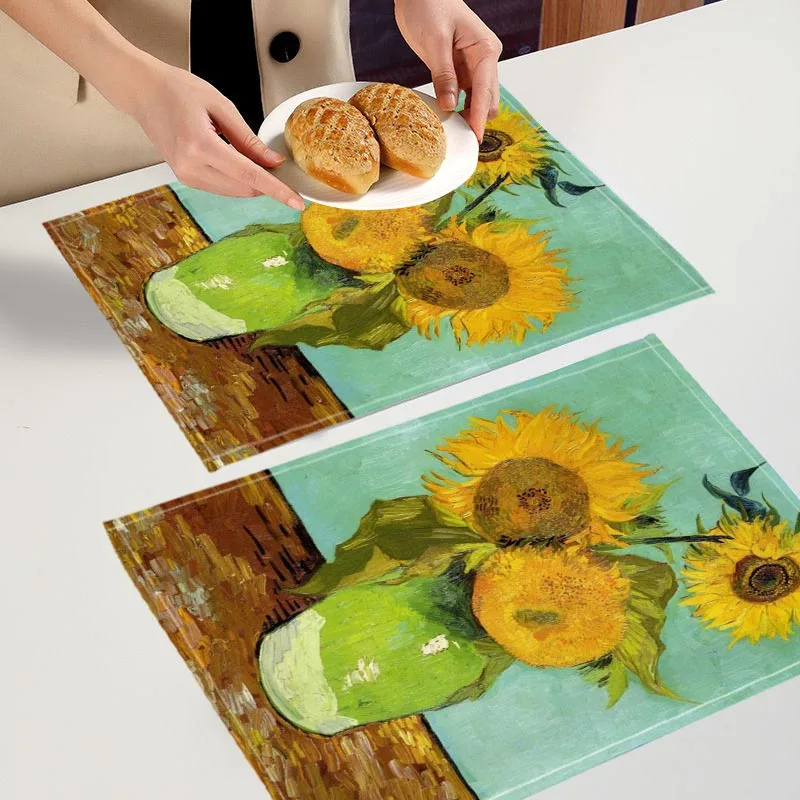 Van Gogh peinture ART tapis de Table cuisine vaisselle lin napperon pour tapis de Table boisson tasse dessous de verre accessoires de cuisine 7.10