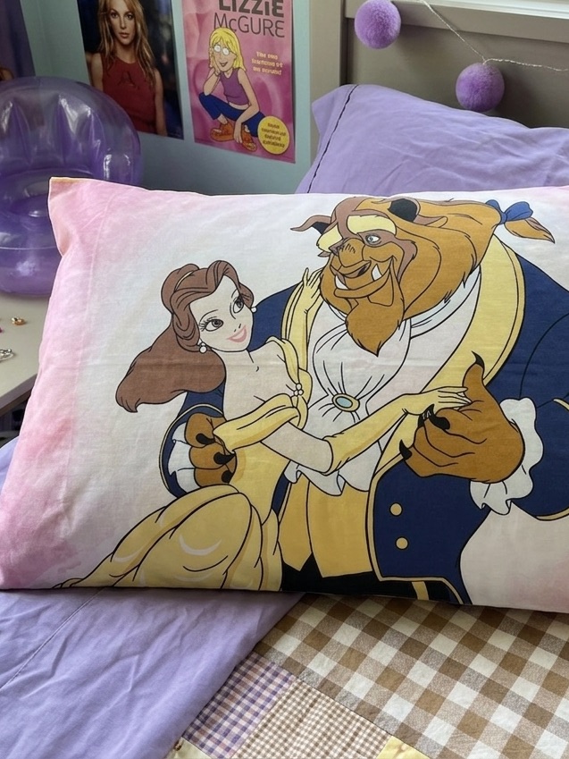 Disney Bedding | Vintage 90s Disney Princess Belle Beauty & The Beast Pillowcase Bedroom Bedding | Color: Pink/Yellow | Size: Queen