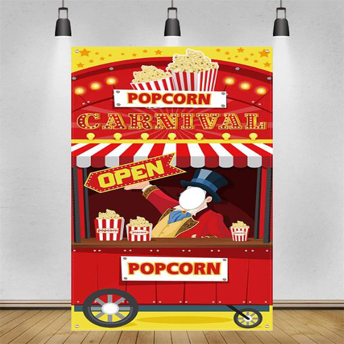 Décorations de fête : toile de fond, bannière photo popcorn, accessoires de stand de billetterie pour anniversaire d