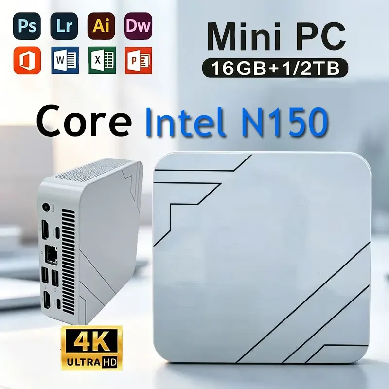 Mini PC Computer Intel Core N150 PC Gaming Computer 8/16GB RAM 1TB 2TB M.2 SSD WiFi 6 BT5.2 4K HD Portable Desktop Pc