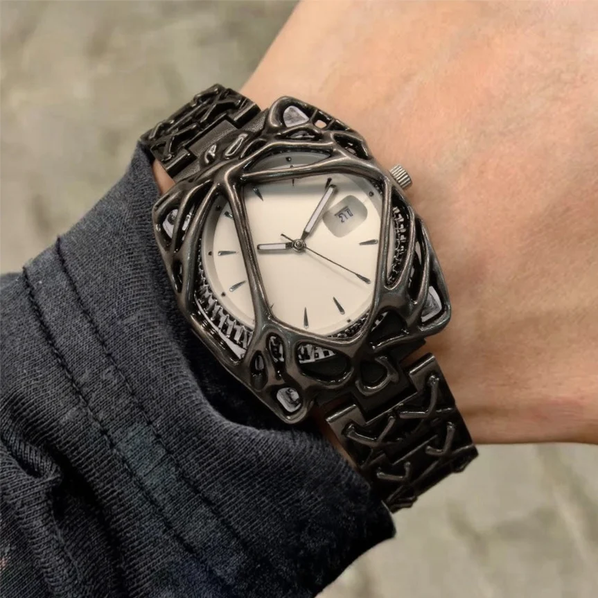 Modische Weiße Skala-Zifferblatt Quarzuhr für Herren Y2K Antik Alabaster Retro Schwarz Mittelalterlich Alt Einzigartig Kreative Herrenuhren AAA Uhr