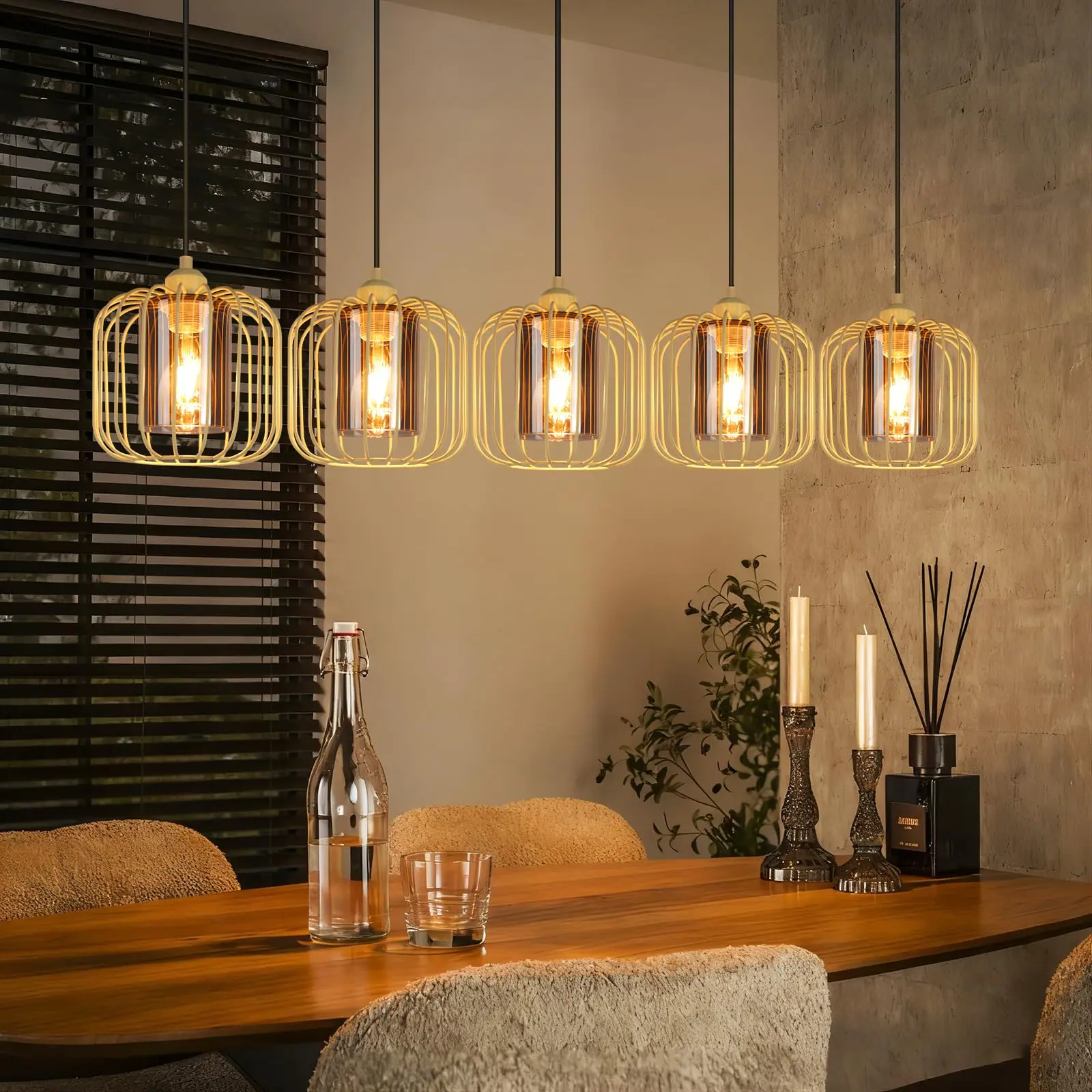 Lampe suspendue pour table à manger, lampe suspendue vintage, lampe à 5 flammes en verre, lampe de table à manger réglable en hauteur, lampe pendule rétro E27, lampe de salle à manger en métal pour
