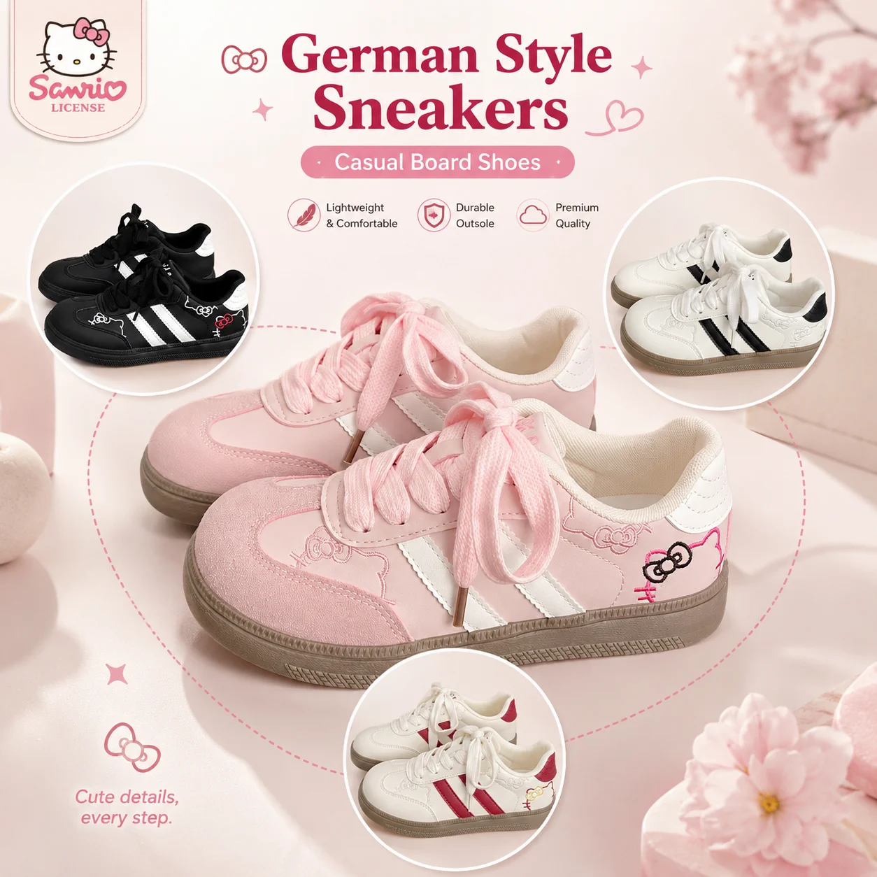 Sanrio HelloKitty Retro Sweet Damen Casual Skate Sneakers Trainer Schuhe Streetwear Flache Schuhe Komfort CloudFoam Cushion Trainers