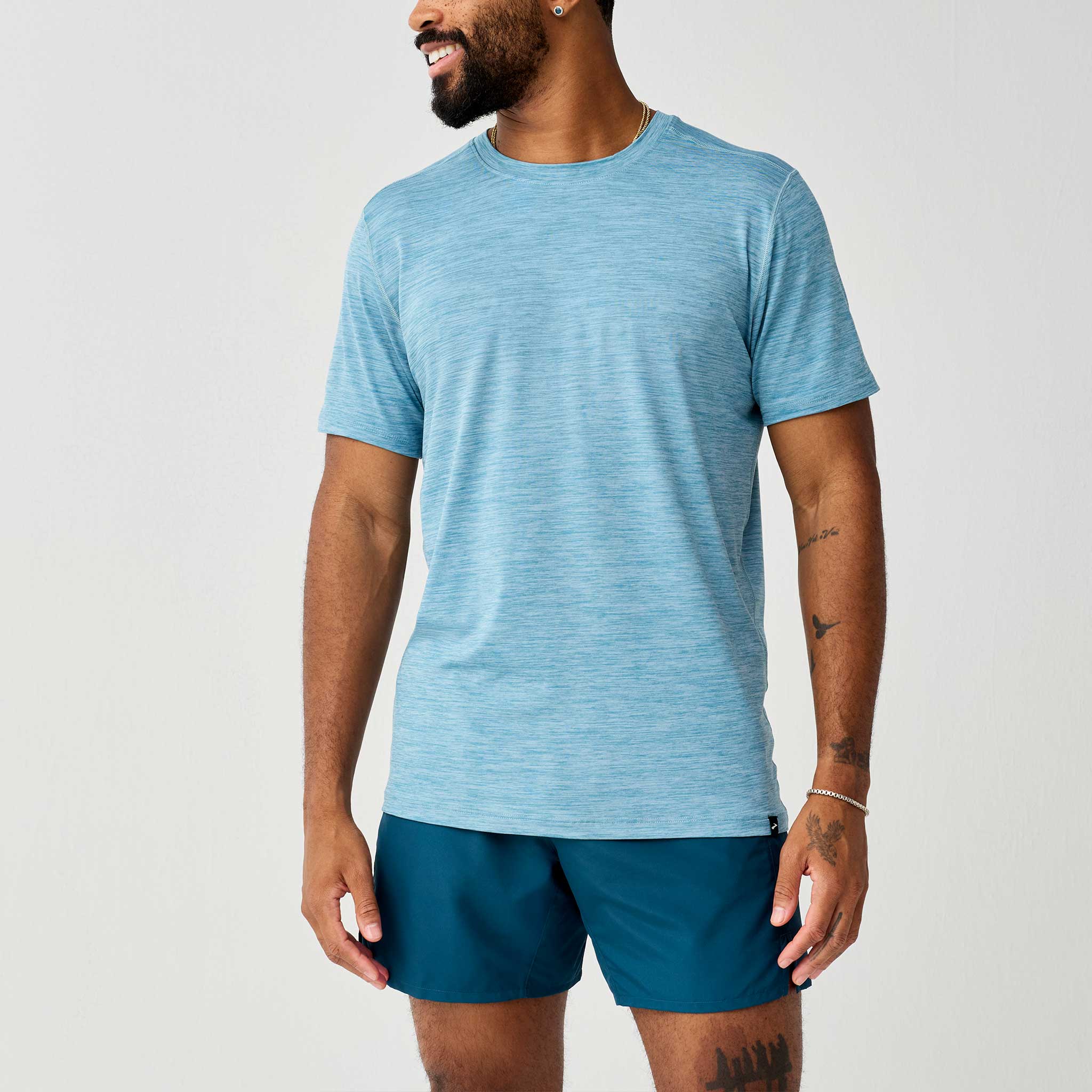 Brooks Luxe Short Sleeve Men's Running Apparel Heather Blue Haze