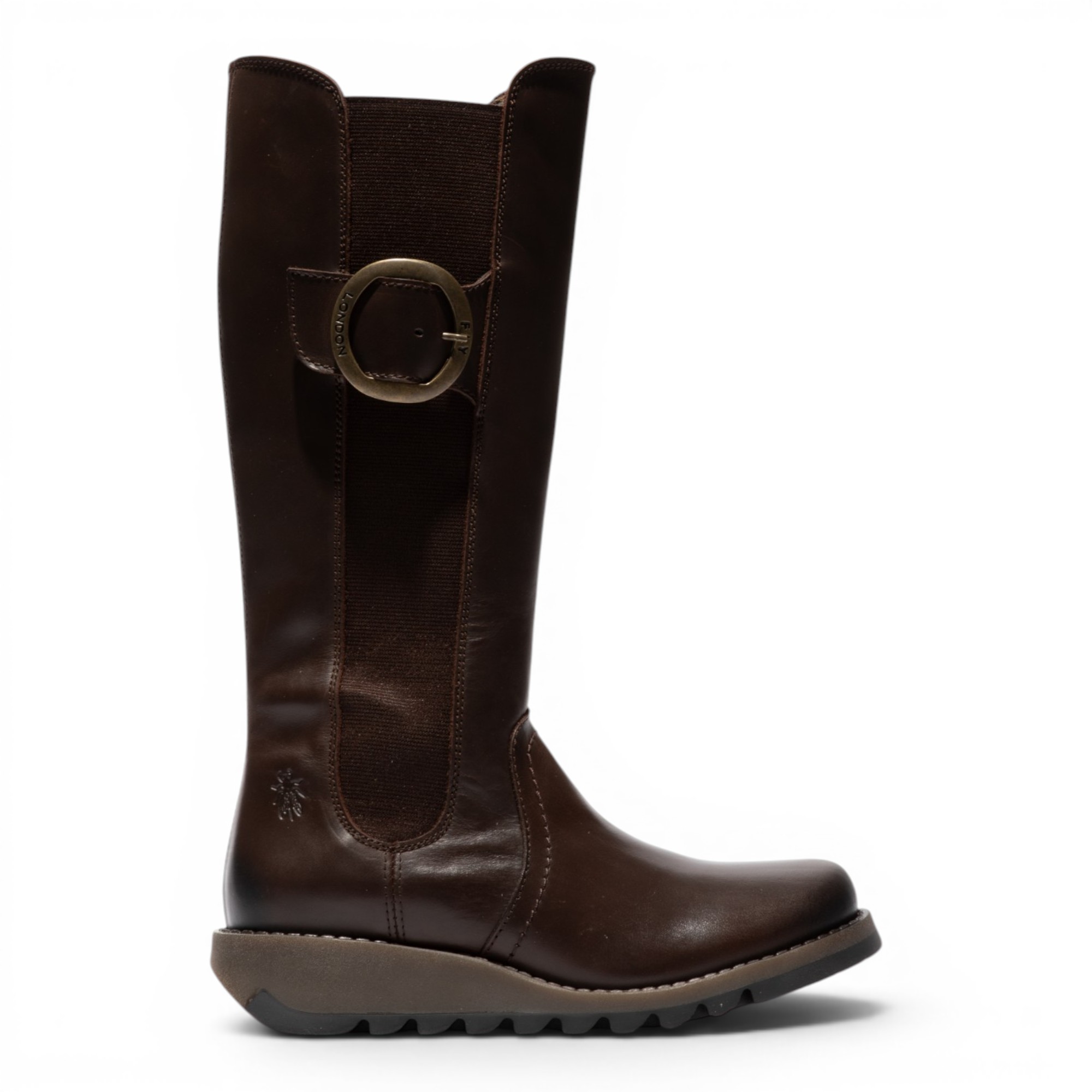 Fly London Damen braune Lederstiefel kniehoch – SOIF361