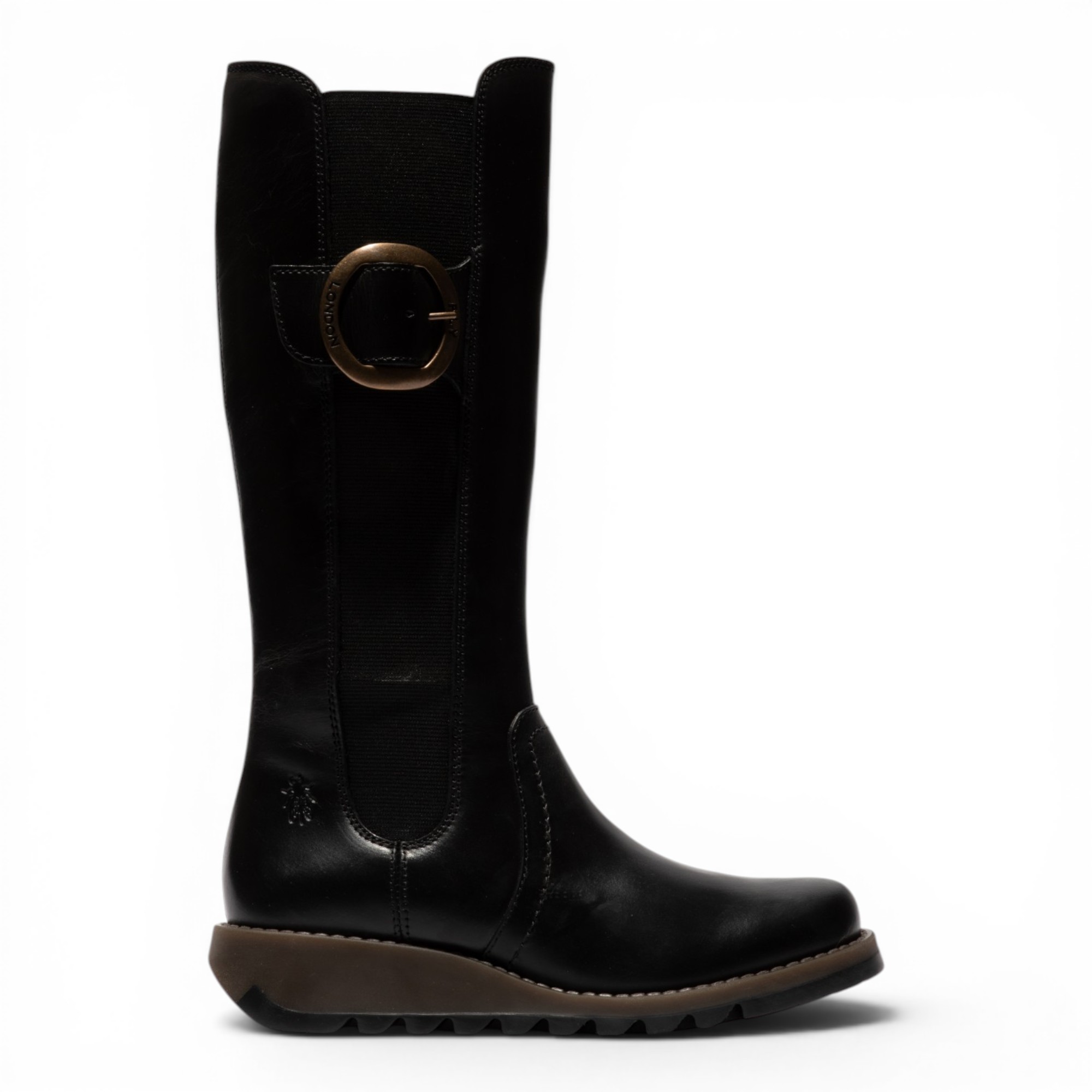 Fly London Damen Schwarze, kniehohe Lederstiefel – SOIF361
