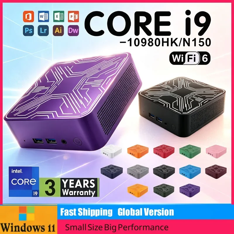 Mini PC Intel Core I9 10980HK/N150 Windows 11 Small Pocket Computer 32GB RAM 1/2TB SSD WIFI6 BT5.2 4K Desktop PC Gaming Computer