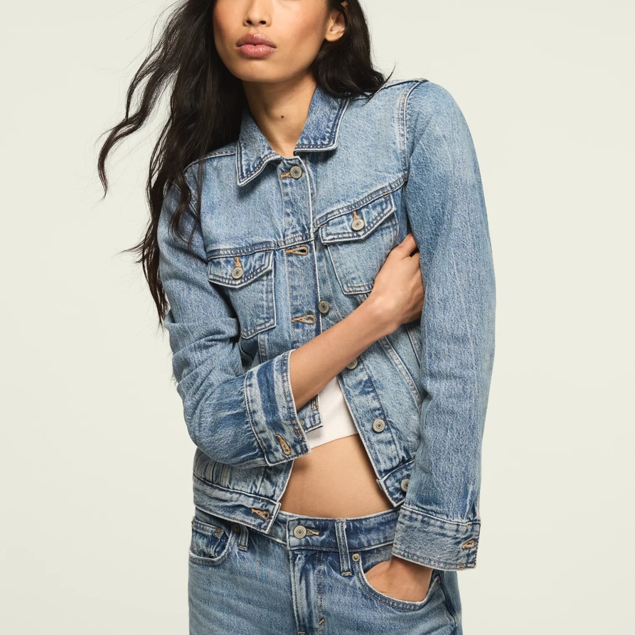 Lucky Brand Denim Shrunken Trucker Jacket - Women's Clothing Outerwear Jackets Coats in Perfection Wash, Size M