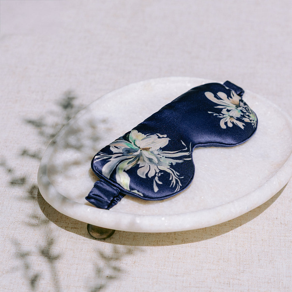 Yuri Washable Silk Floral Eye Mask | Luxury Sleeping Eye Mask - midnight