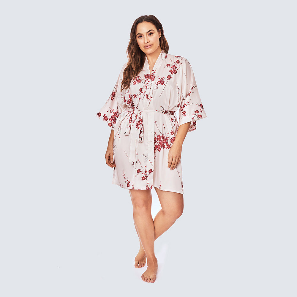 Plus Size Japanese Cherry Blossom & Crane Kimono - Short - rose quartz (final sale) / plus size