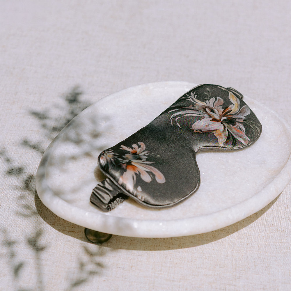 Yuri Washable Silk Floral Eye Mask | Luxury Sleeping Eye Mask - ash