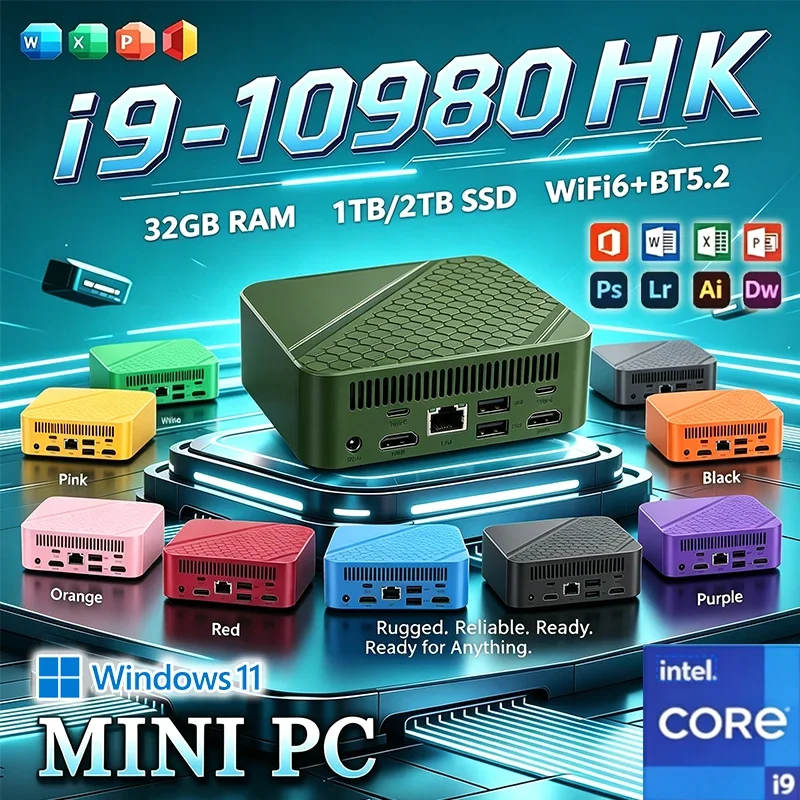 Intel Core i9 10980HK Mini PC Windows11 Small Pocket Cmputer 16GB RAM 1TB 2TB SSD WIFI6 BT5.2 4K Desktop PC Gaming Computer