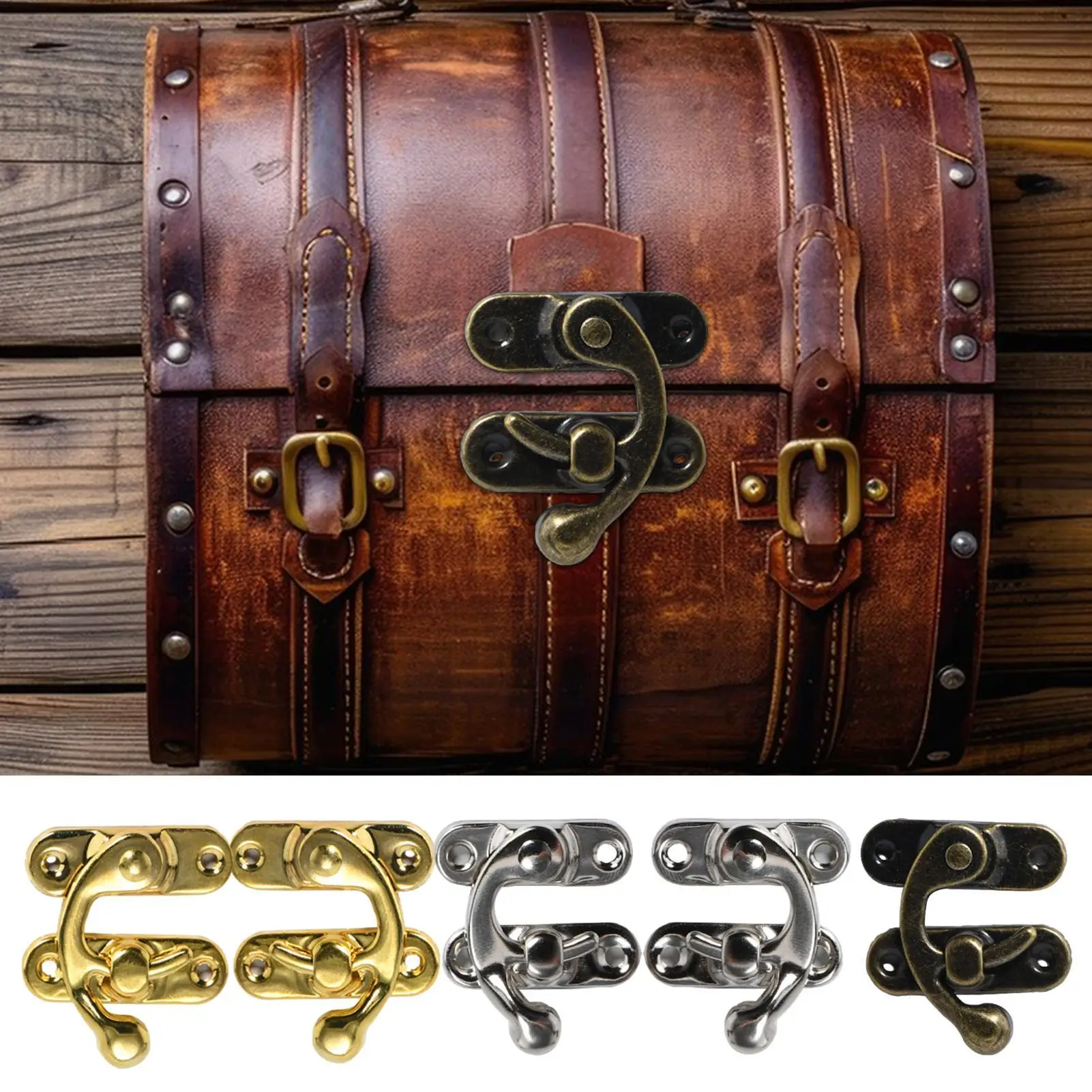 2 Stück Vintage Metall-Schnallenverschluss Haken Hardware für Möbel Holzkiste Ledertasche Dekorative Verschlüsse Schloss Vorhängeschloss Haspe