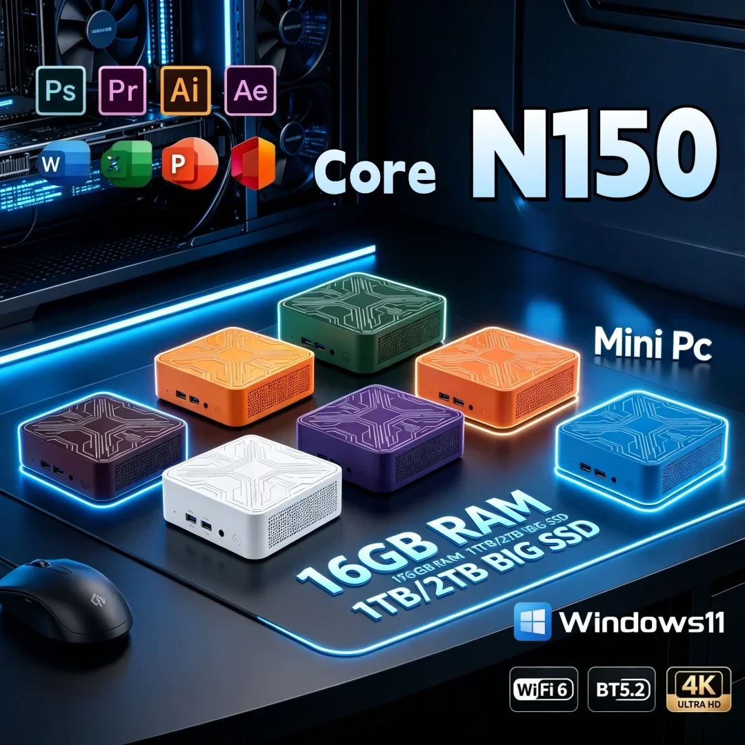 Mini PC Portable Computer Core N150 Gaming Computer Office Desktop 16GB RAM 1TB/2TB BIG SSD BT5.2 WiFi6