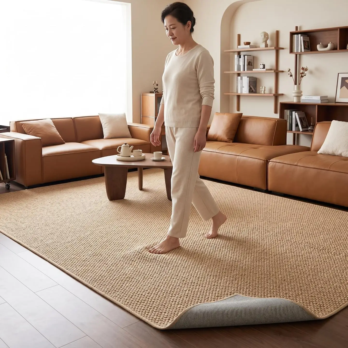 Modern Simple Style Living Room Carpet Pineapple Circle Simulation Maize Fiber Office Floor Mat Anti-Slip Easy to Maintain