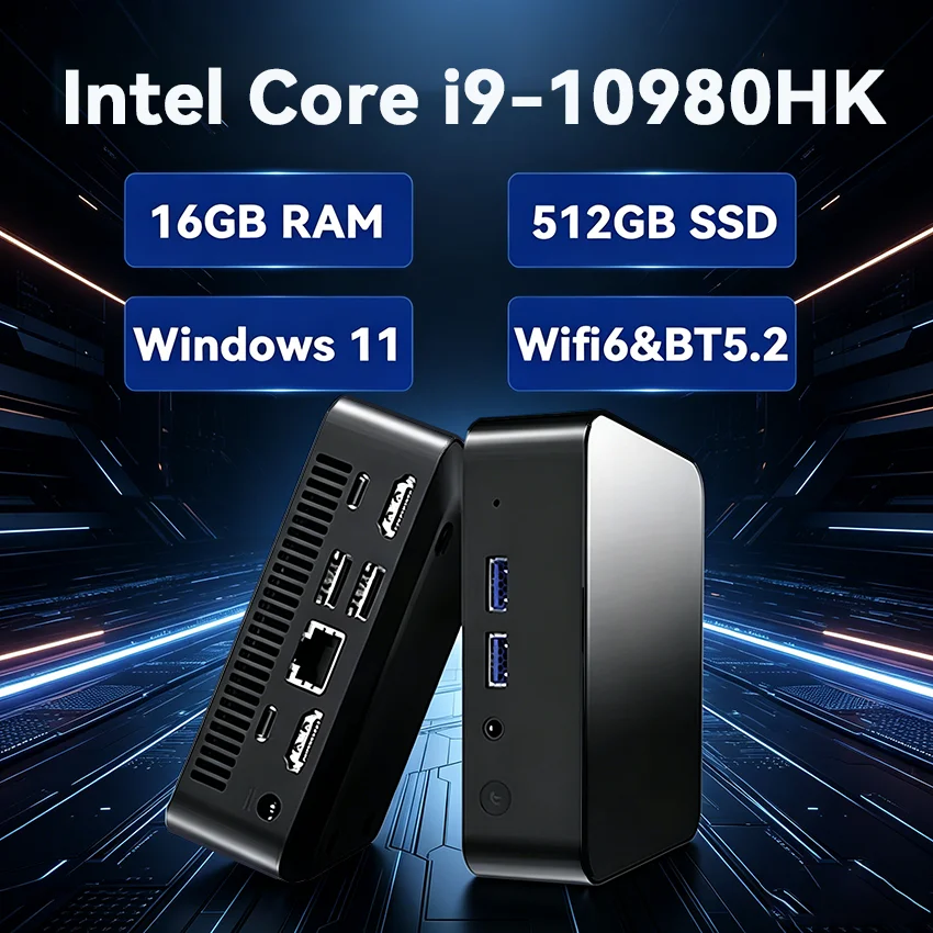 2026 Tragbarer Intel I9-10980HK Mini-PC Computer Windows 11 Pro 32GB RAM 1TB SSD Gaming-Computer WiFi 6 USB Mini-Desktop