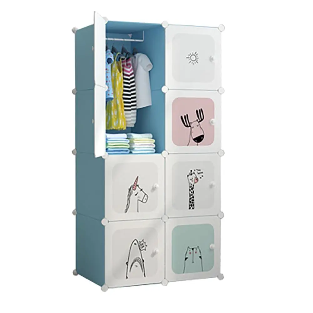 Modularer Kinderkleiderschrank, 8/12-teilige DIY-Garderobe aus Kunststoff mit Türen, vielseitig einsetzbar fürs Schlafzimmer