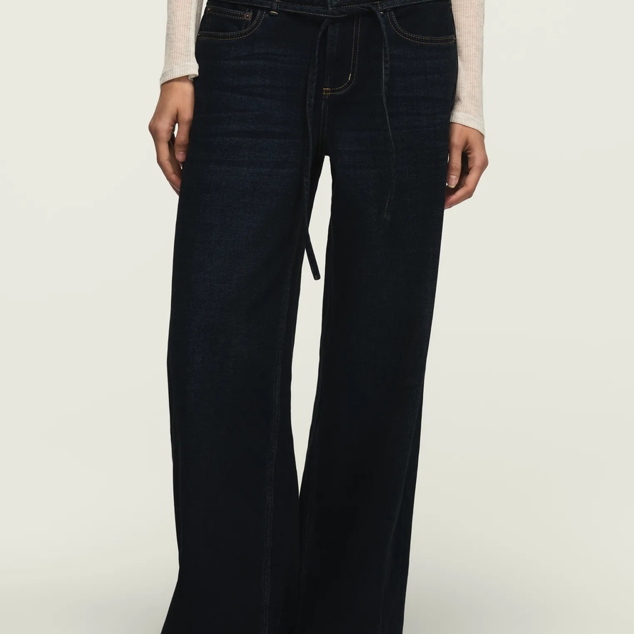 Lucky Brand Denim Luxe Belted Wide Leg - Women's Pants Denim Wide Leg Jeans in Lush Wash, Size 32 x 29