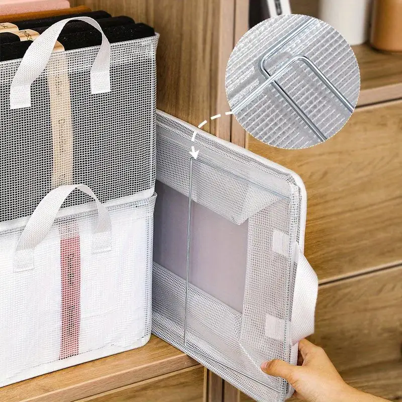 1 Stück Stapelbare Transparente Aufbewahrungsbox mit Stahlrahmen Waschbarer Offener Organizer für Kleidung Hosen Kleiderschrank Aufbewahrungsbehälter