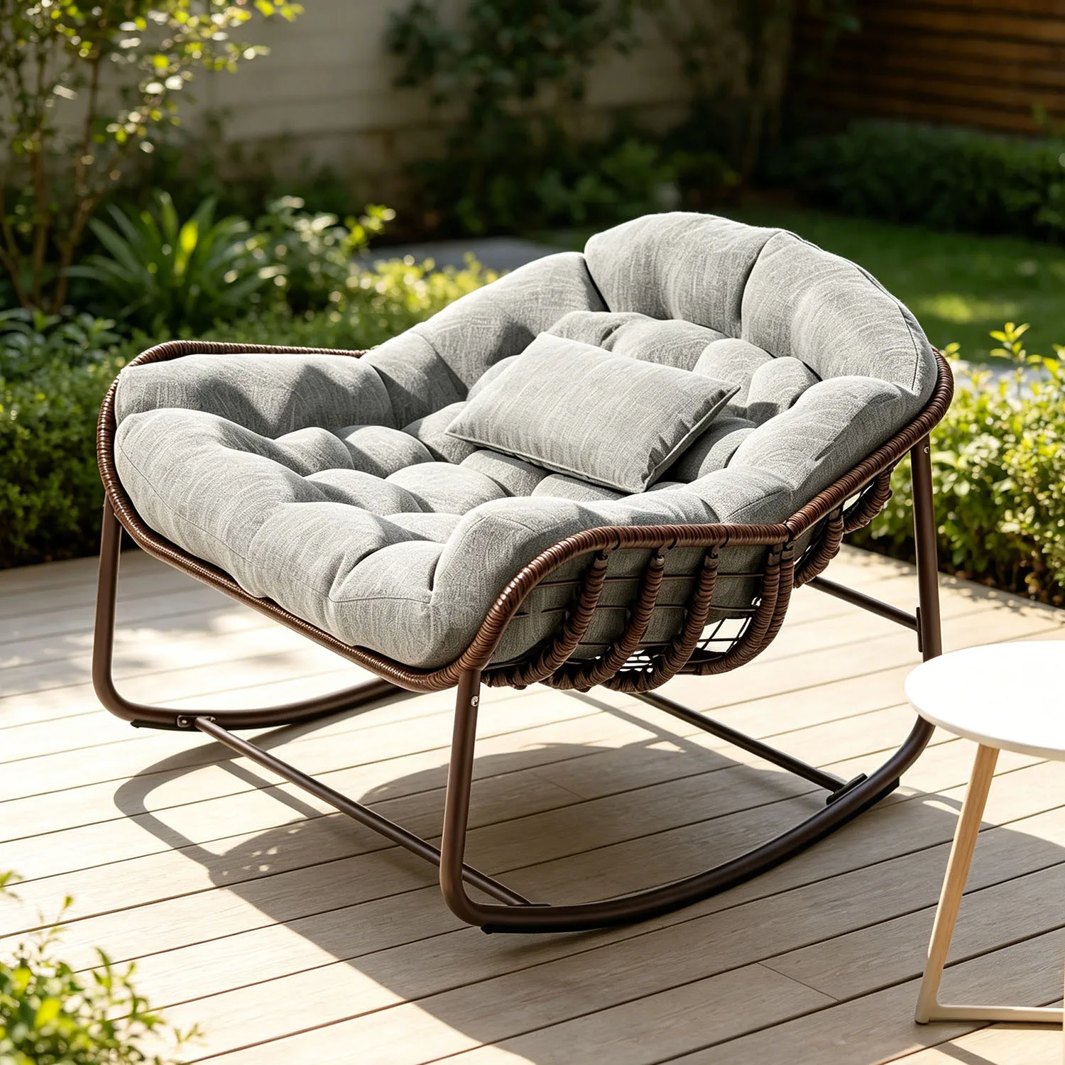 HiMISS Übergroßer Papasan Egg Schaukelstuhl für den Außenbereich, Robuster Rattan-Korbsessel, Dicke 15cm Kissen & Kopfkissen, Komfortabler Metallrahmen-Schaukelstuhl für Garten, Balkon, Veranda