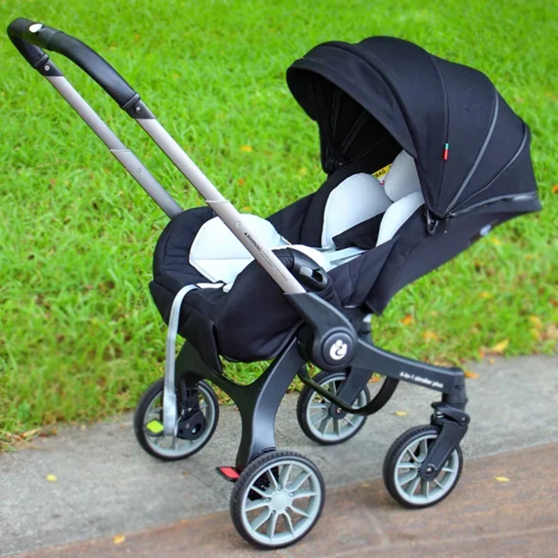 4-in-1 Wendbarer Kinderwagen, Leichtgewichtig, Faltbar, Multifunktional, Verstellbare Rückenlehne, Schlafkorb-Stil Kinderwagen