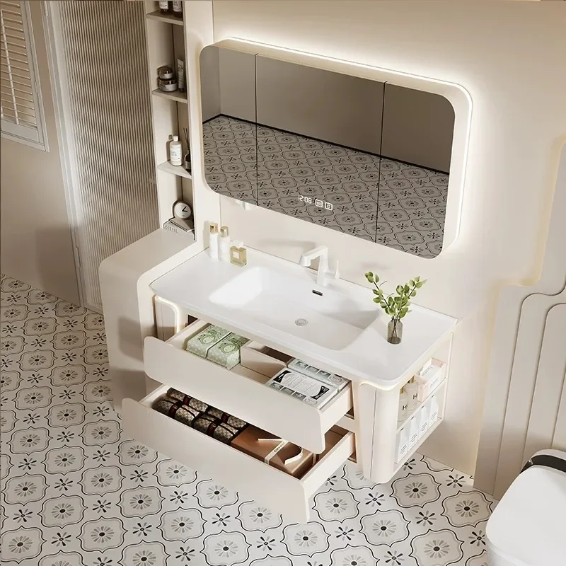 Meuble de salle de bain, armoire de salle de bain, tiroir en céramique, éclairage de vanité, miroir de salle de bain, rangement, toilette portable, mur ouvert, Kasten, meubles de salle de bain