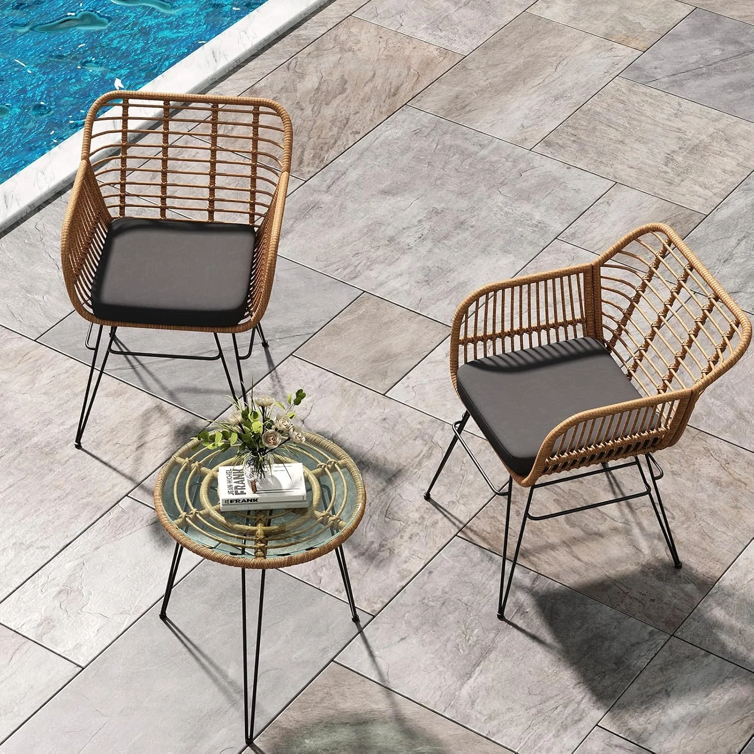 Outdoor Rattan Sitzgruppe, Möbel Für 2 Personen, 3-TLG. Bistroset, Balkonmöbel, Gartenmöbel Set Mit 2X Stühle + Balkonmöbelset für Garten, Terrasse, Balkon