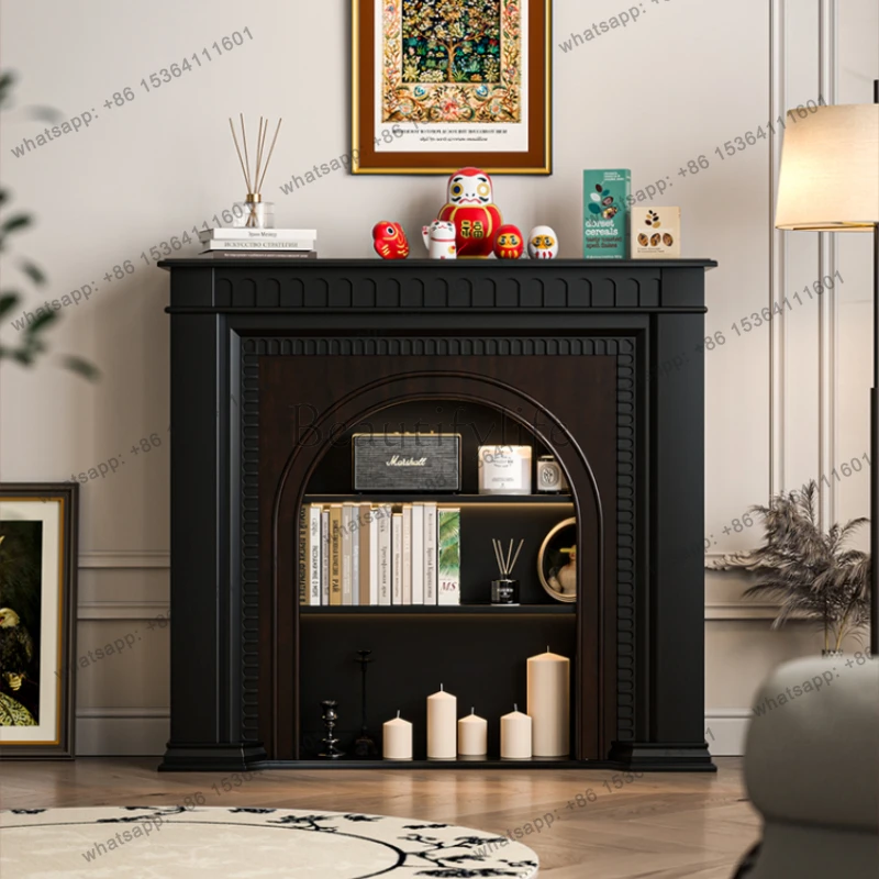 Meuble TV sur pied noir avec cheminée intégrée, design universel, meuble de rangement pour la maison, meuble TV, meuble de présentation, Fernsehen Tisch, meubles pour la maison