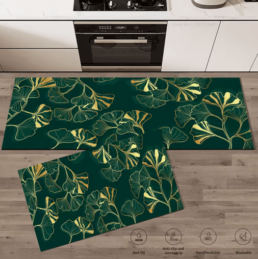 Green Leaves Absorbent Kitchen Floor Mat Non Slip Washable Rug For Kitchen, Bathroom & Entryway 1 50cmx160cm 1pc