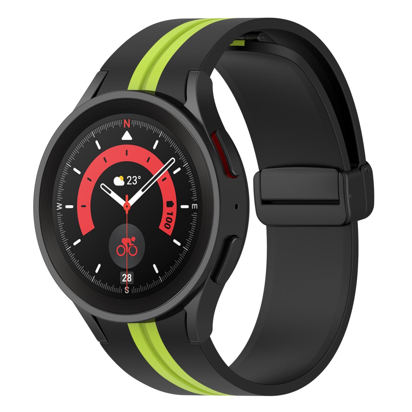 Samsung Galaxy Watch5 Pro Silicone Watch Band Two Color Stripe Sport Replacement Strap black Lime Green