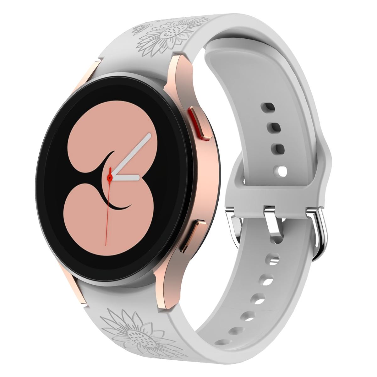 Samsung Galaxy Watch 6 Silicone Watch Band Sunflower Embossed Floral Replacement Strap light Grey