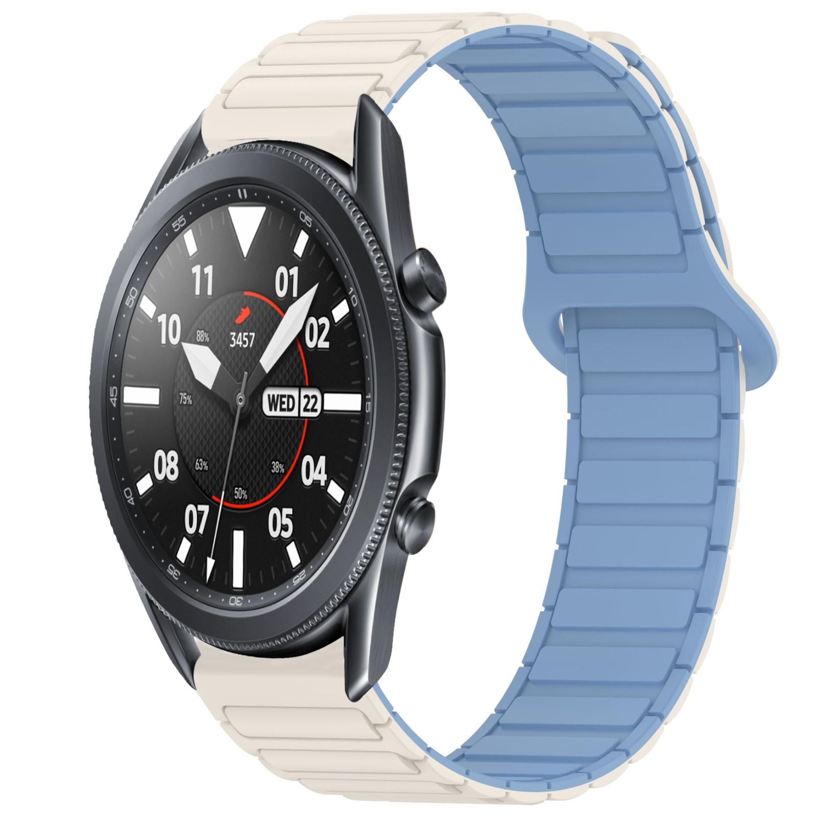 Samsung Galaxy Watch3 45mm Magnetic Silicone Watch Band Dual Color Adjustable Replacement Strap white+blue