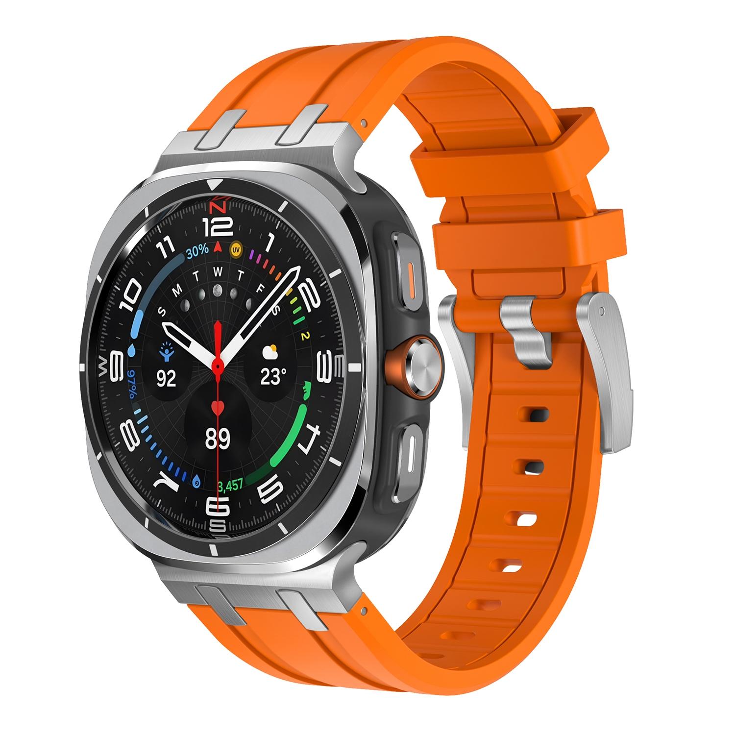 Samsung Galaxy Watch Ultra 47mm 2025 Liquid Silicone Watch Band Soft Adjustable Replacement Strap silver Orange