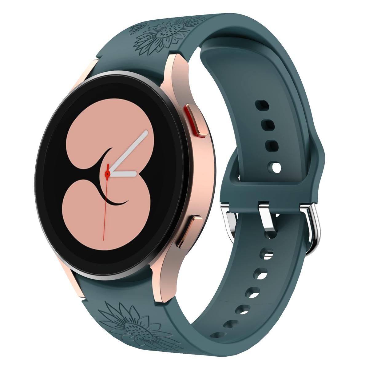 Samsung Galaxy Watch 6 Silicone Watch Band Sunflower Embossed Floral Replacement Strap pine Green