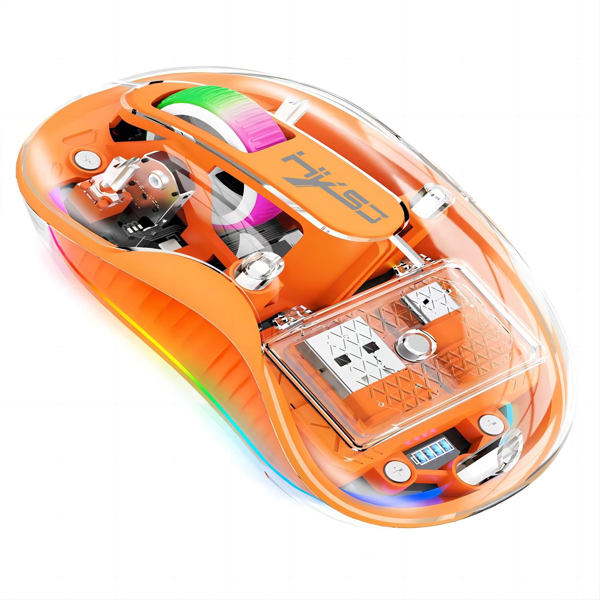 Transparent Wireless Mouse Tri Mode Silent Rechargeable Bluetooth Mouse orange