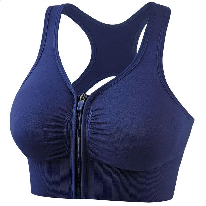 Front Zipper Sports Bra For Women Breathable High Impact Workout & Yoga Fitness Bra navy Blue 3xl