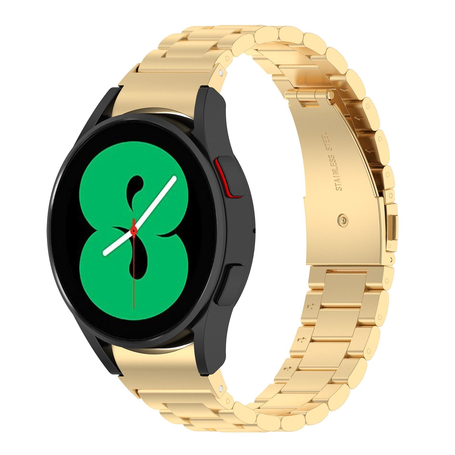 Samsung Galaxy Watch 6 Stainless Steel Three Bead Watch Band Adjustable Metal Replacement Strap bright Gold