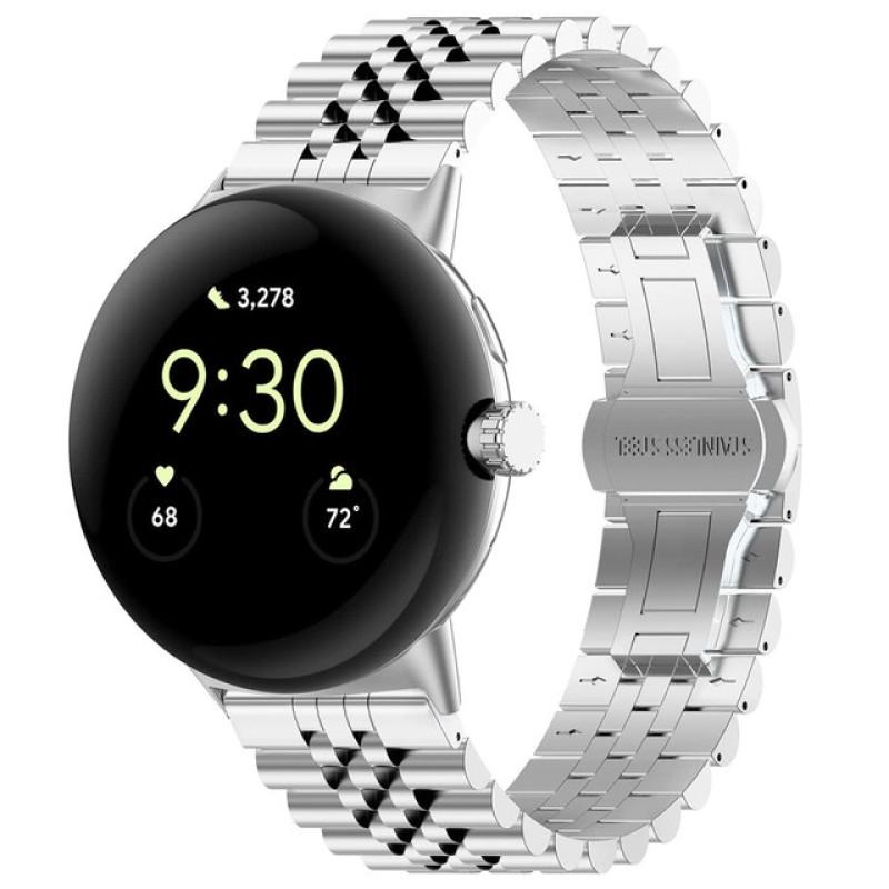 Google Pixel Watch 4 3 2 1 Stainless Steel Watch Band Seven Bead Metal Replacement Strap For 41mm silver
